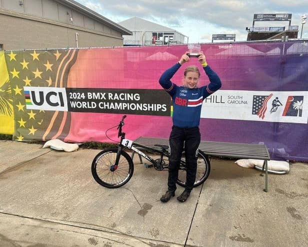 Jess Marriott with her fourth placed trophy from the World Championships in the United States.