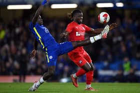 Kabongo Tshimanga in action for Chesterfield against Chelsea in the FA Cup in 2022.  (Photo by Justin Setterfield/Getty Images)