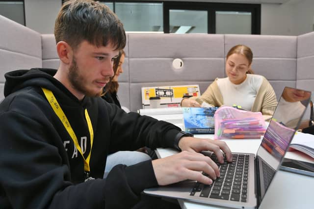 ARU Peterborough University. Students Tyler Clues and Tilly Davis