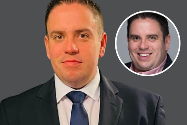 Darren after losing five and-a-half stones (main image) and pictured before the weight loss (inset).