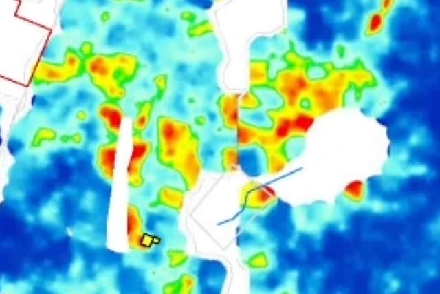 Data gathered via ground-penetrating radar (GPR) revealed strong linear features across a wide complex of buildings (image: CHAPS)