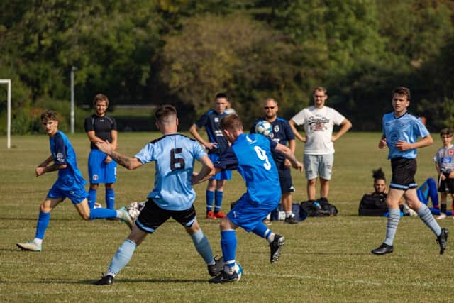 Pictures from a 4-2 Hunts Cup win for ICA Sports (dark blue) over Alconbury Weald. Photo Jonathan Paice.