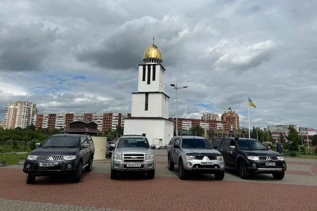 Aid vehicles in Lviv.