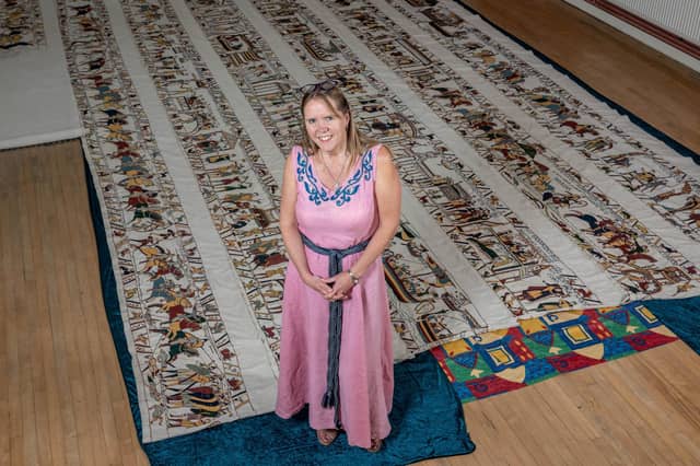 Mia Hansson from Wisbech with her replica of the Bayeux Tapestry