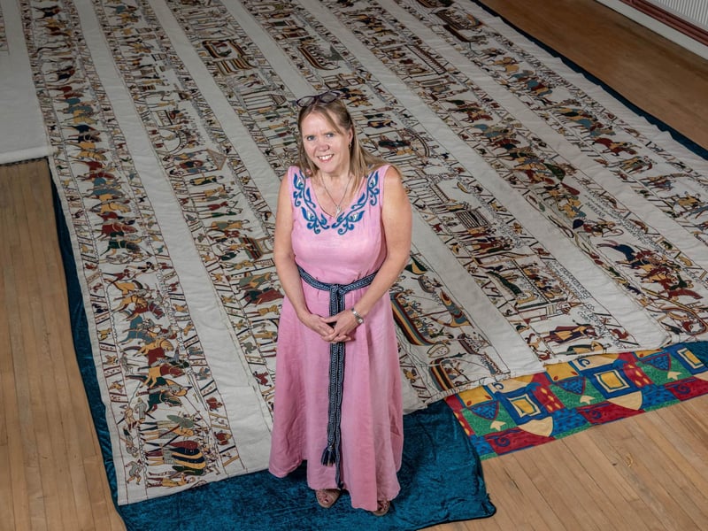 Mia Hansson from Wisbech with her replica of the Bayeux Tapestry