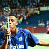 Posh star Ken Charlery with the 1992 Third Division play-off trophy at Wembley. Photo: David Lowndes.