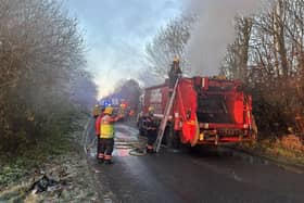 Bin lorry fire on Fulbridge Road. Photo: Cambridgeshire Fire & Rescue Service.