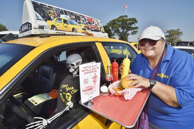 Karin Williams with her New York taxi.