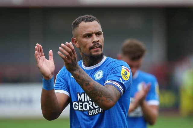 Jonson Clarke-Harris will make his 100th Posh appearance at Derby County on Saturday. Photo: Joe Dent/theposh.com.