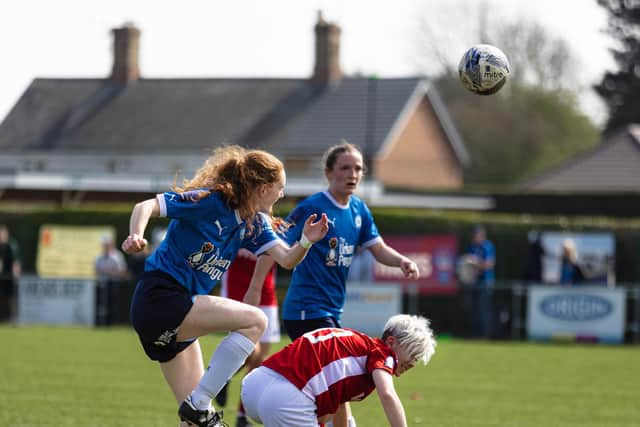 Lucy Mugridge in action for Posh Women v Solihull Moors. Photo: Ruby Red Photography