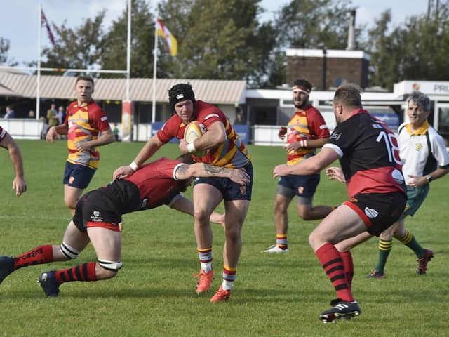 Ian Williams in possession for Borough against Newbold. Photo: David Lowndes.