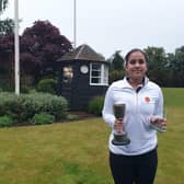 Maliha Mirza with her prize from the Northants County Championships