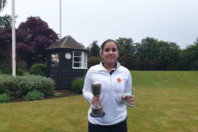 Maliha Mirza with her prize from the Northants County Championships