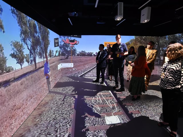 Sandi Toksvig at a simulated rail accident scene at the XRP eXtended Reality Peterborough at ARU Peterborough