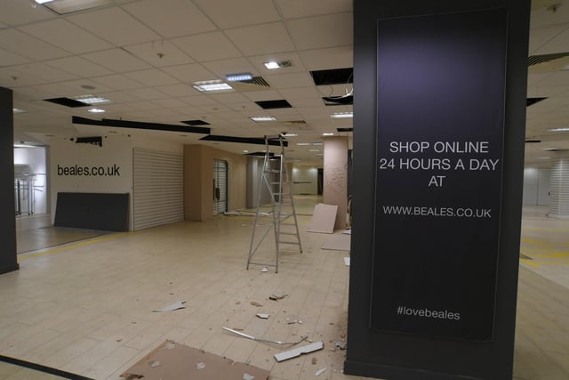 The deserted interior of the now closed Beales store in Peterborough