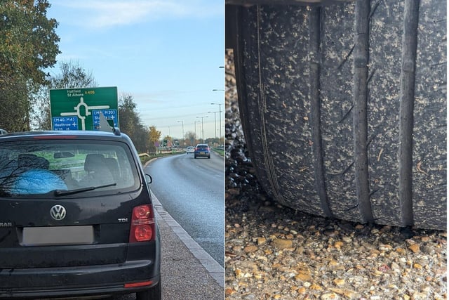 This vehicle was found to have a defective tyre. A vehicle defect notification was issued and the driver has 14 days to fix it and have the vehicle MOT tested.