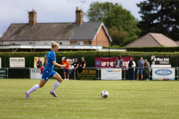 Posh Women skipper Kier Perkins in action in Sunday's friendly against Wolves. Photo: Ruby Red Photography.