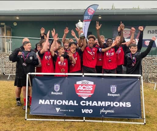 Thorpe Wood Rangers celebrate their success in the recent Aces football tournament in Nottingham.