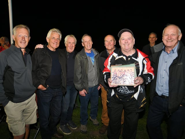 Former Panthers' riders including Dickie Greer (second right).