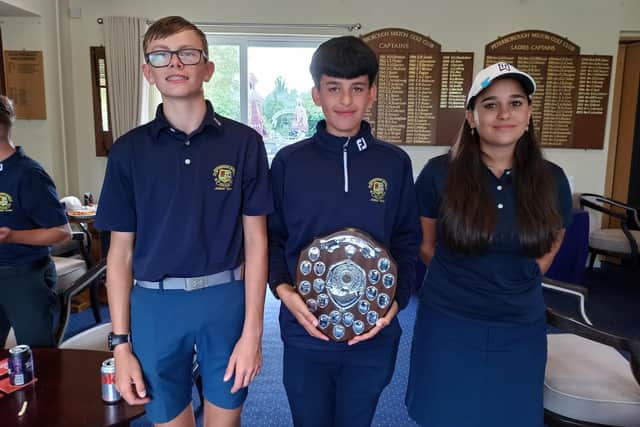 Milton Junior Open team winners, from left, Kai Peggs, Isaac Wakefield and Malihan Mirza.