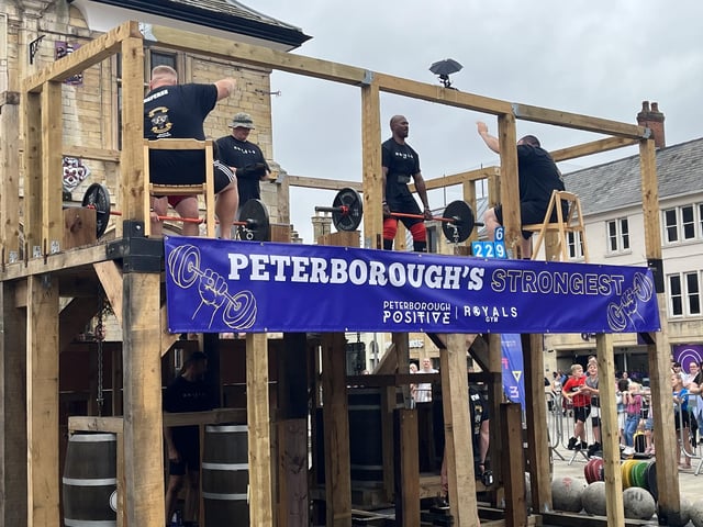 A trial of strength on the stage of Peterborough's Strongest in Cathedral Square
