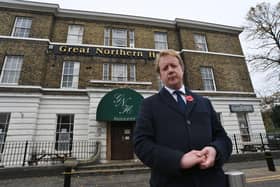 Peterborough MP Paul Bristow outside the Great Northern Hotel shortly after the arrival of asylum seekers in November 2022.