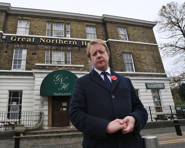Peterborough MP Paul Bristow outside the Great Northern Hotel shortly after the arrival of asylum seekers in November 2022.