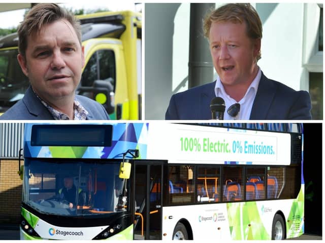 Peterborough MP Paul Bristow, right, has vowed to raise £200,000 for an electric bus depot feasibility study after Cambridgeshire and Peterborough Combined Authority Mayor Dr Nik Johnson, suspended a £200,000 payment for the study after the authority's transport strategy was vetoed by Peterborough City Council leader Cllr Wayne Fitzgerald.