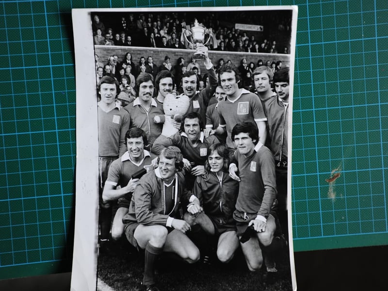 An end-of-season Division Four title decider in front of over 17,000 fans. Posh fell behind early, but recovered to win with goals from John Cozens (2), Jeff Lee (penalty) and Chris Turner. The squad is pictured with the Fourth Division Championship trophy.