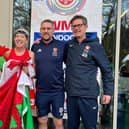 From the left, Jon Short, Sue McNaughton, Gareth Andrew and Adam Drake at the Indoor World Cup.