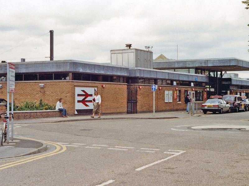 The exterior of Peterborough Railway Station in the late 1990s