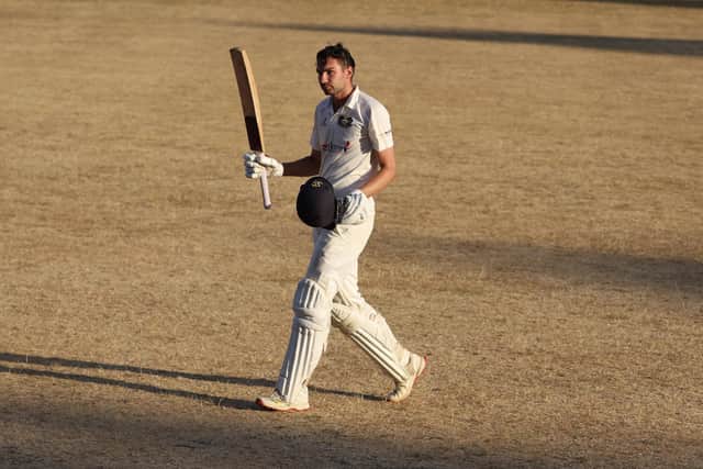 Josh Smith after making 114 for Peterborough Town at Finedon. Photo Andy Dann