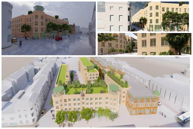 Images of how the £22 million development will appear, from top clockwise, the view down Westgate, North Street view from Westgate, West courtyard and an aerial view across Westgate.