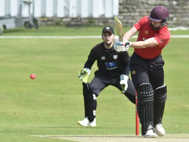 Conor Craig on his way to a superb 138 for Oundle Town against Brigstock. Photo: David Lowndes.