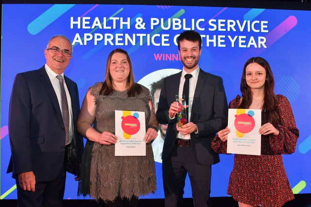 Health and Public Service Apprentice of the Year - Mervyn Prior with winner Kobe Tong and finalists Anne-Marie Parker, Hayley Royce and Sharon Freckingham