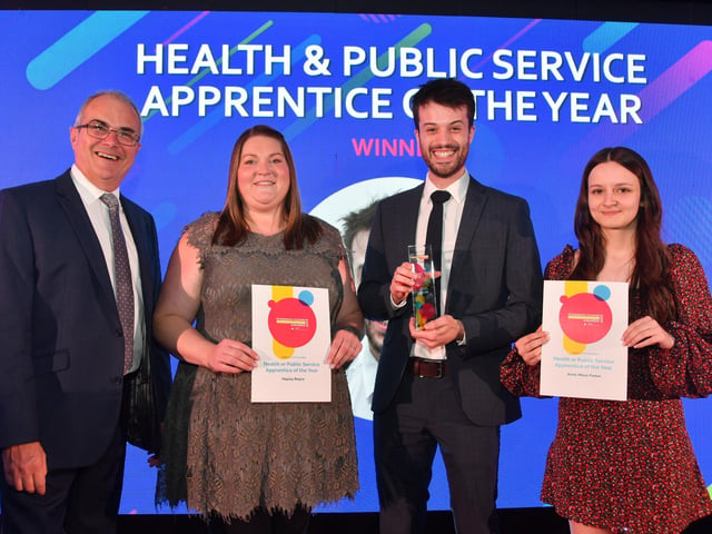 Health and Public Service Apprentice of the Year - Mervyn Prior with winner Kobe Tong and finalists Anne-Marie Parker, Hayley Royce and Sharon Freckingham