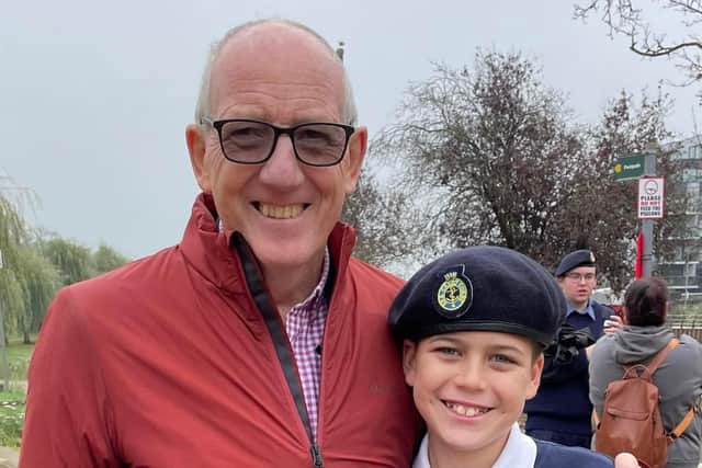 Geoff Cowley and grandson, Harry, pictured at sea cadets remembrance day.
