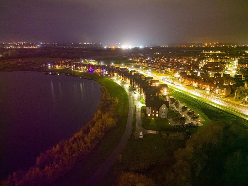 Very pretty shot of houses on Berrington View arcing around the Tear Drop lake in Hampton.