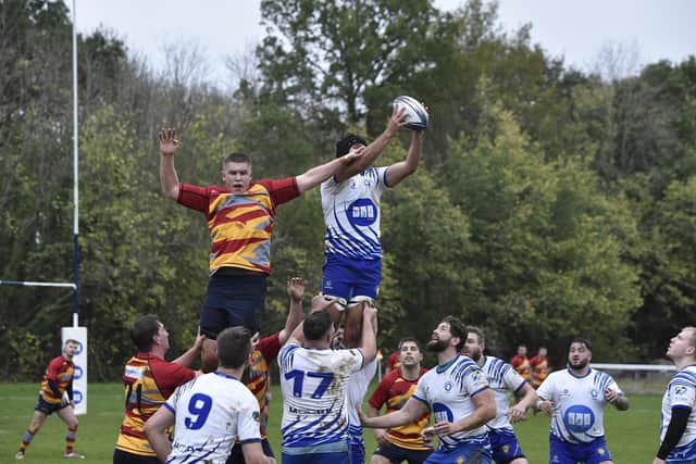 Doyle Gordon (left) is the Borough man competing at this Lions lineout. Photo: David Lowndes.