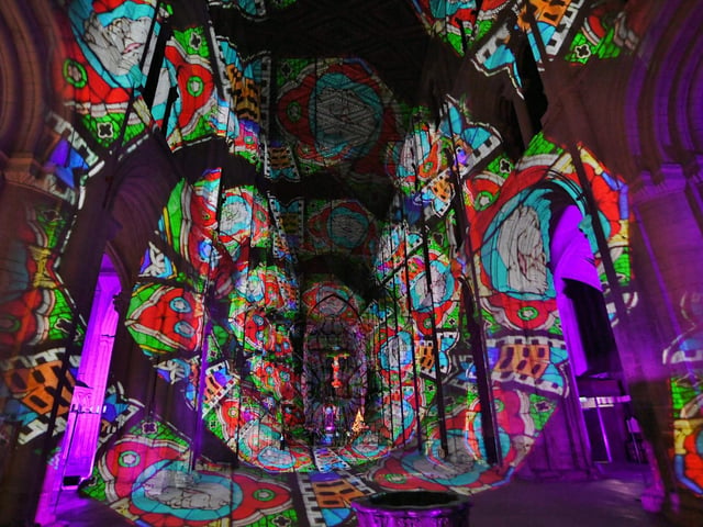 The Beginning Luxmuralis light and sound show at Peterborough Cathedral