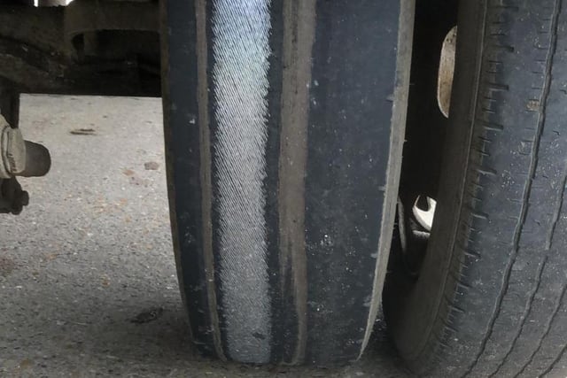 This tyre on a vehicle in Sawtry caught the attention of officers. Police said the driver was dealt with "accordingly".