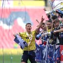 Oxford United celebrate their play-off final success at Wembley.  Photo by Michael Steele/Getty Images.