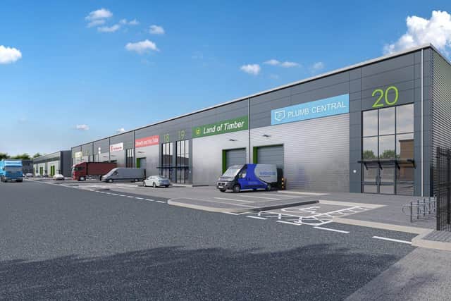 This image shows how some of the new industrial units will appear at Bourge View, in Maskew Avenue, Peterborough.