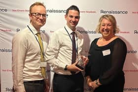 L-R: Head of school Ross Colley, assistant head Matt Carson-Doughty, and executive head, Colette Firth collecting their prestigious Renaissance Award in London last month.