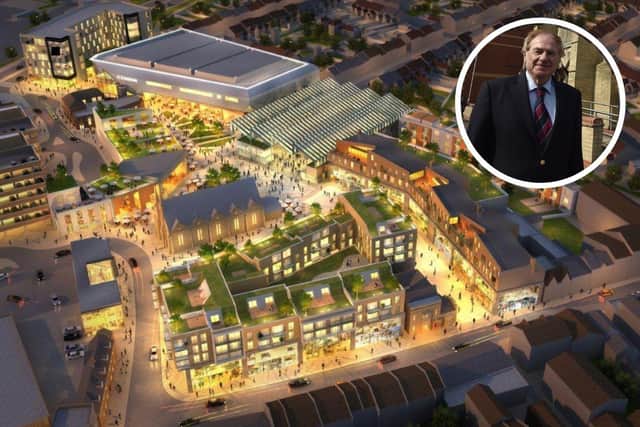 This image is an early impression of the vision for North Westgate in Peterborough. Inset, Peter Breach, chairman of Hawksworth Securities.