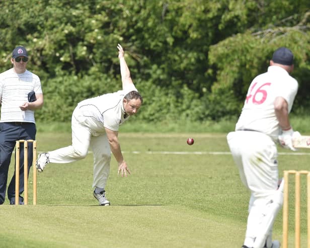 Orton Park bowler Jason Monaghan on his way to a five-wicket haul against Ketton Sports. Photo David Lowndes.