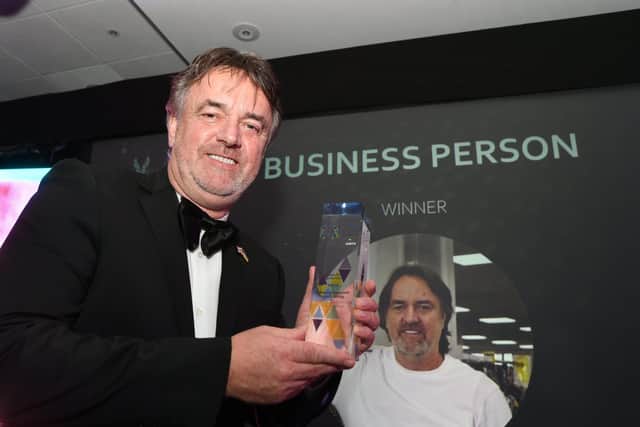 Winner of the Business Person of the Year, the founder of Yours Clothing, Andrew Killingsworth, at the  Peterborough Telegraph Business Excellence Awards 2022.