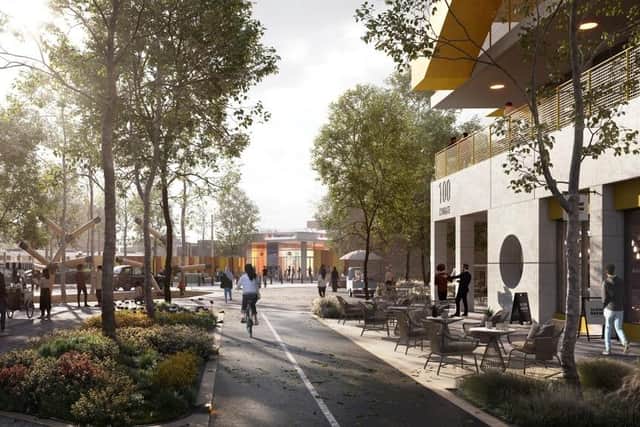 CGI of the improved area for pedestrians and cyclists in the Station Quarter in Peterborough