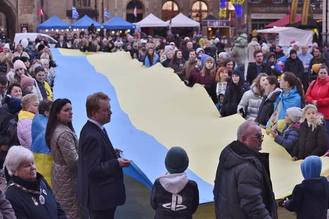 Vilgil on Cathedral Square to mark a year since Russia invaded Ukraine.