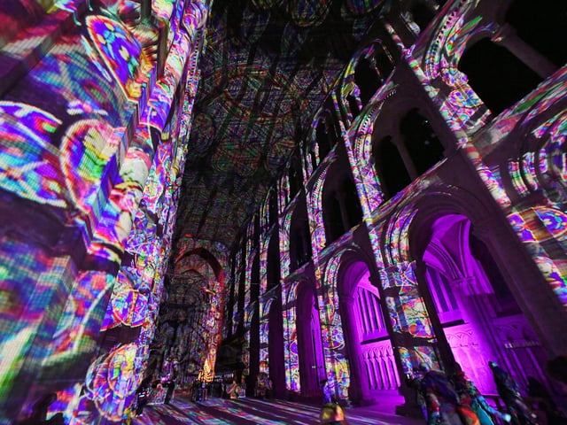 The Beginning Luxmuralis light and sound show at Peterborough Cathedral